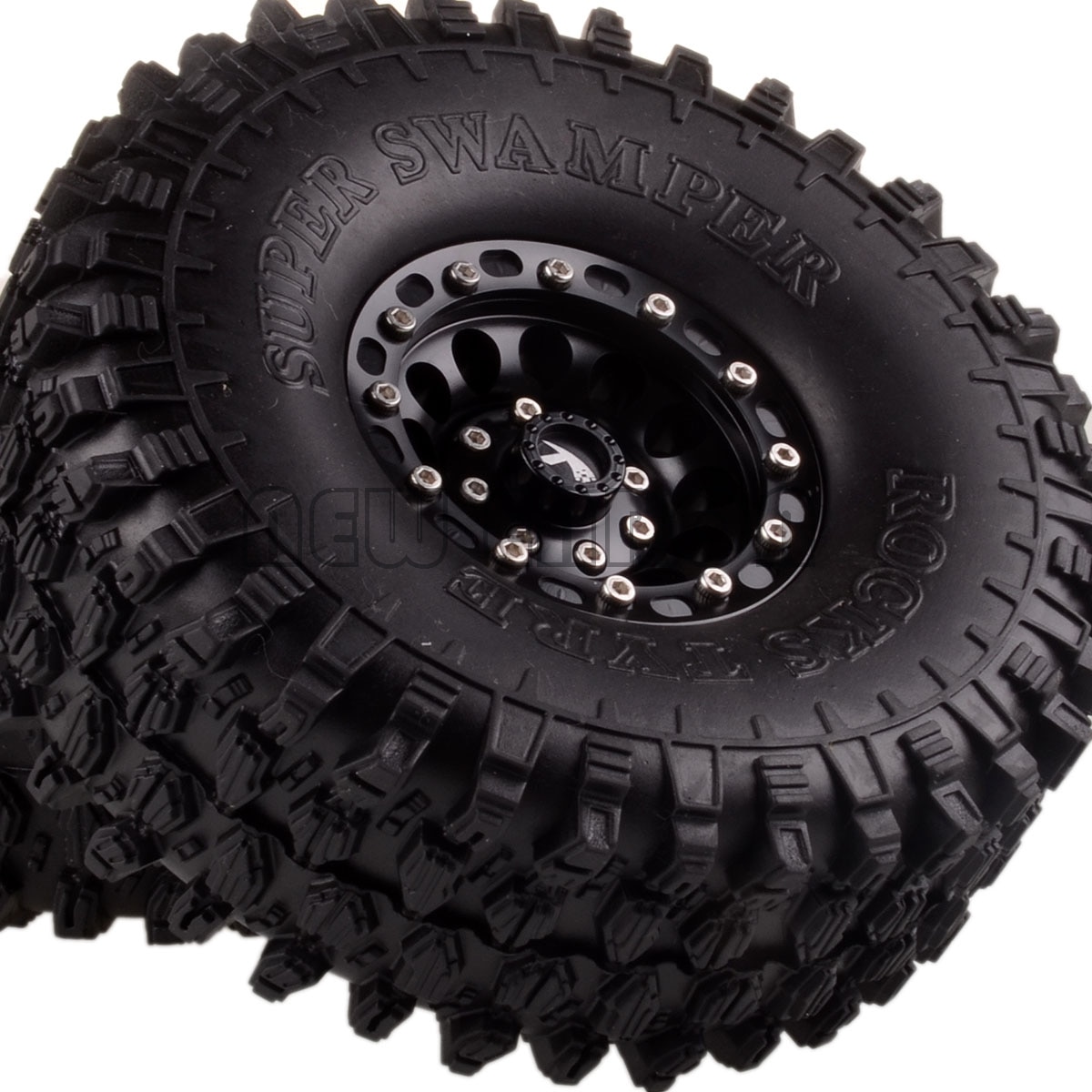 ENRON 1P 1.9" Metal Wheel RIMS & 120mm Super Swamper Rocks Tyre Tires RC 1/10 1:10 Rock Crawler Axial SCX10 SCX10 II 90046: BLACK BLACK BLACK