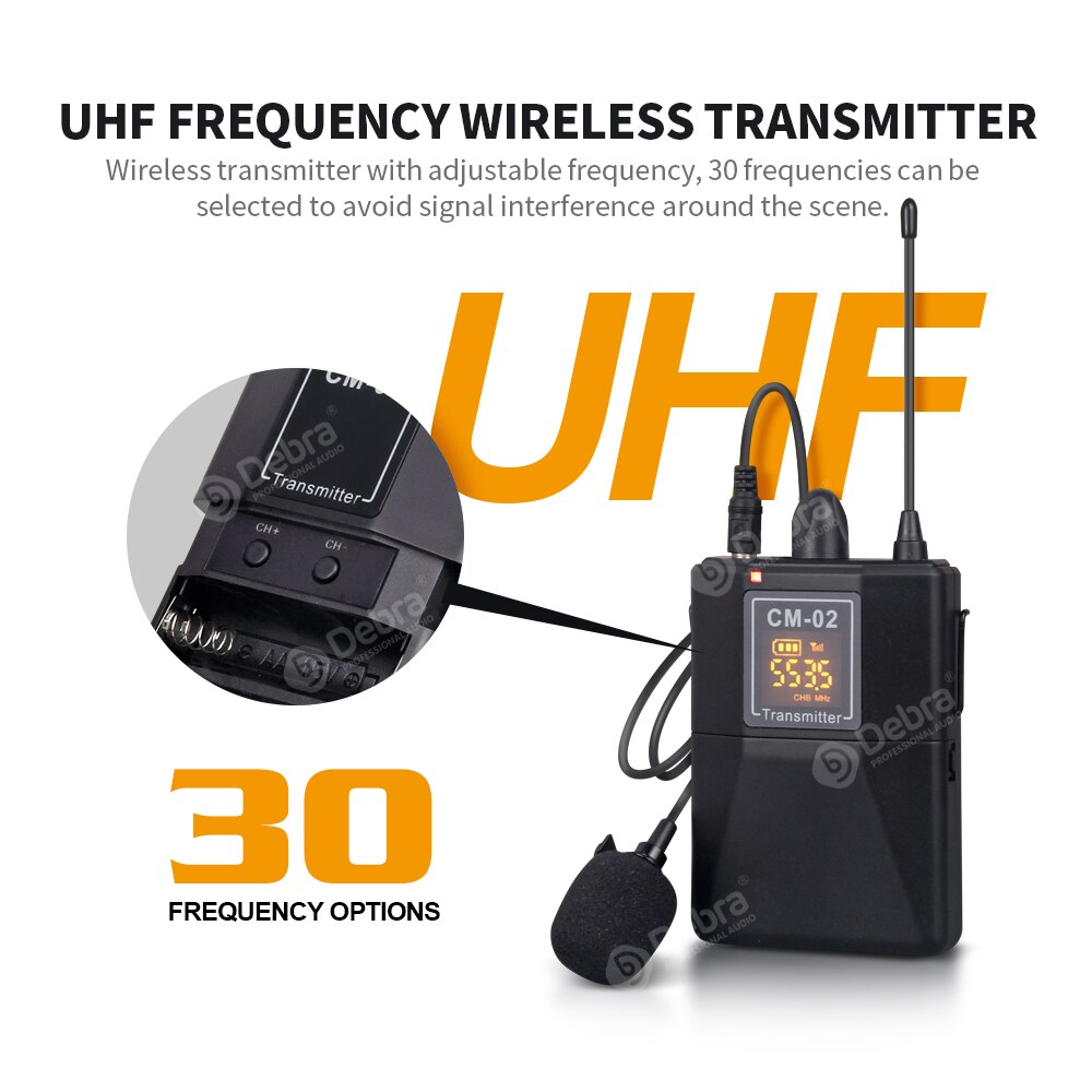 CM Series UHF Wireless Lavalier Microphone With 30 Selectable Channels 50m Range For Smartphones DSLR Cameras Webcast
