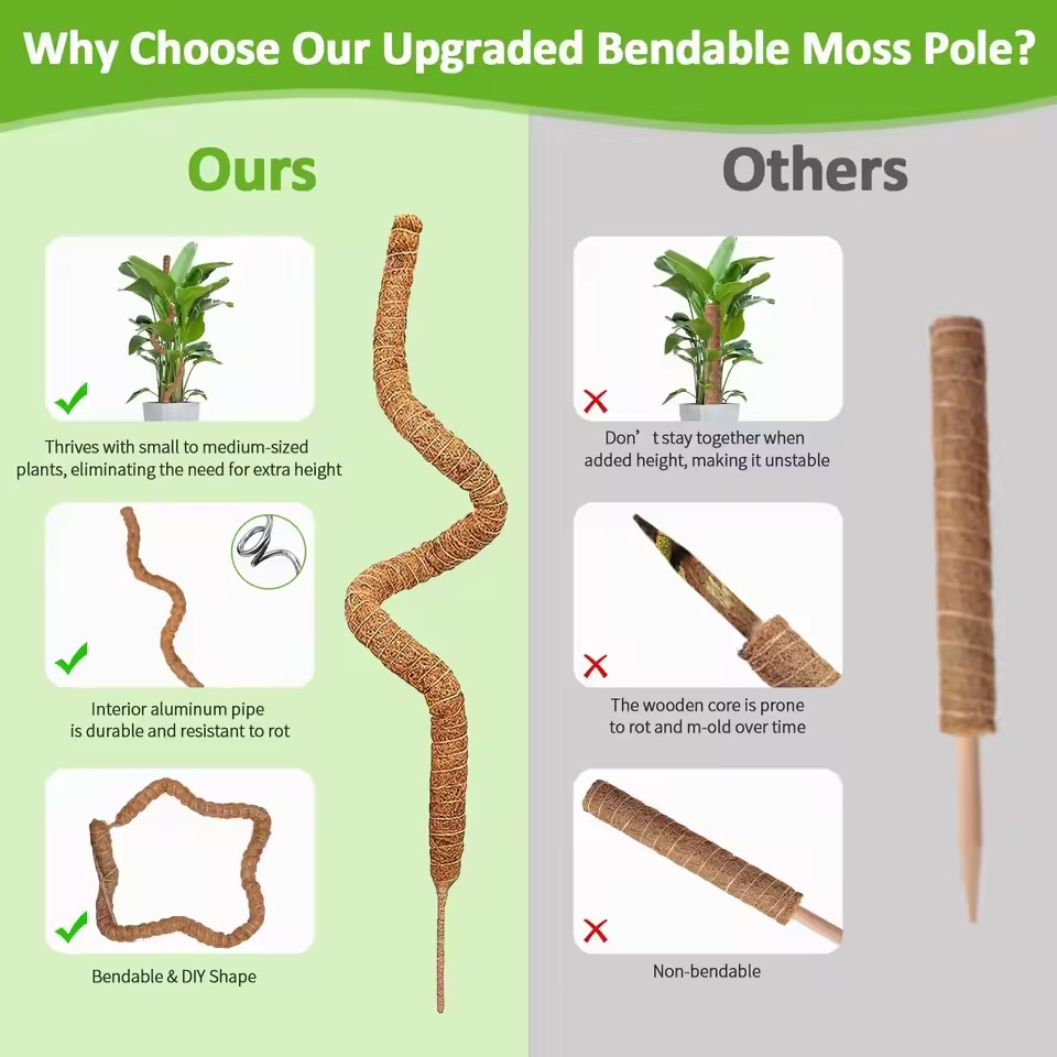1pc pólo de musgo dobrável para plantas pólos de musgo para plantas de escalada | Suporte para plantas Monstera em fibra de palmeira de coco | Coco feito à mão