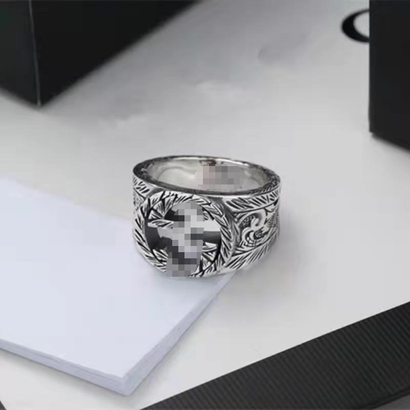 100% 925 silver G-shaped ring cool style men's ring all-match jewelry ring hollow engraving ring