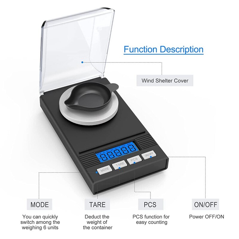 Escala de precisión 0.001G X 50G, báscula de peso miligramos, báscula Digital de cocina, báscula de bolsillo, función de tara