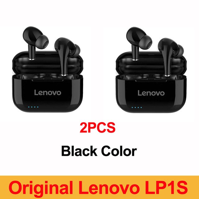 Original Lenovo LP1S TWS Wireless Headphones Bluetooth 5.0 HiFi Earphone Stereo bass with Mic Headset IPX4 Waterproof: 2 black