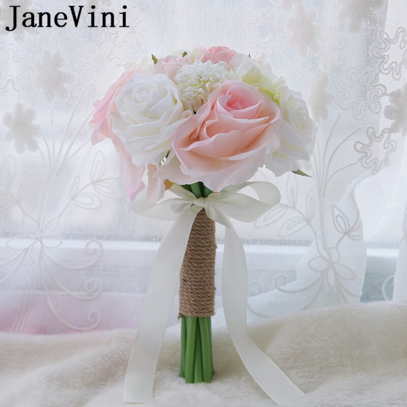 JaneVini A Buon Mercato Damigella D&#39;onore Bouquet Da Sposa 16cm Rosa Articielle Ortensia Peonia Damigelle D&#39;onore Spose Fotografia Piccoli Fiori