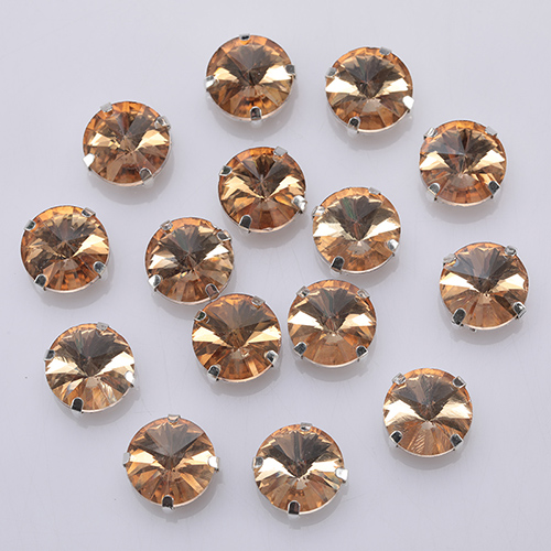 Piedras de cristal redondas brillantes para coser, piedras de vidrio para decoración de ropa, piedras de cristal sueltas con parte trasera plana y garra, 10  s062: Champán dorado