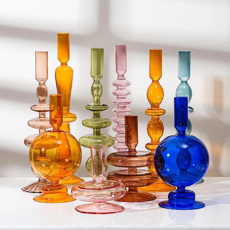 Portavelas de vidrio para sala de estar, candelabro romántico para el hogar, decoración de boda, cumpleaños, cena, de Navidad, Acc