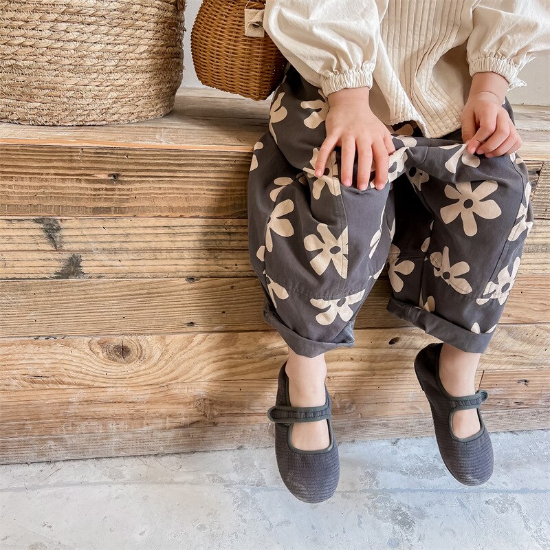 Spring kids pure cotton harem pants Children floral print all-match casual pants