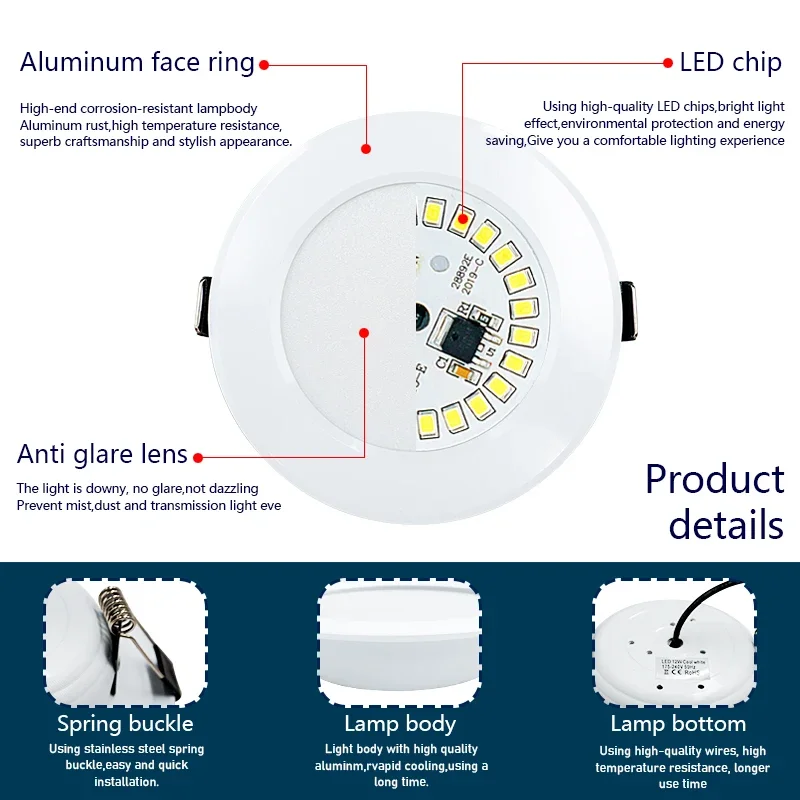 6 unids/lote LED Downlight 3W 5W 7W 9W 12W 15W AC220V 240V blanco frío cálido lámpara Led empotrable foco bombilla Led para dormitorio cocina