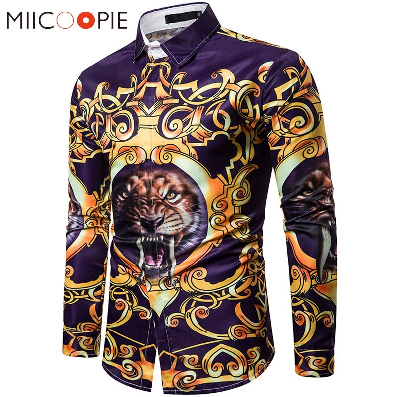 3d tryckta animal tiger herrskjortor casual långärmad camisa social shirt herr camisa hombre hip hop streetwear