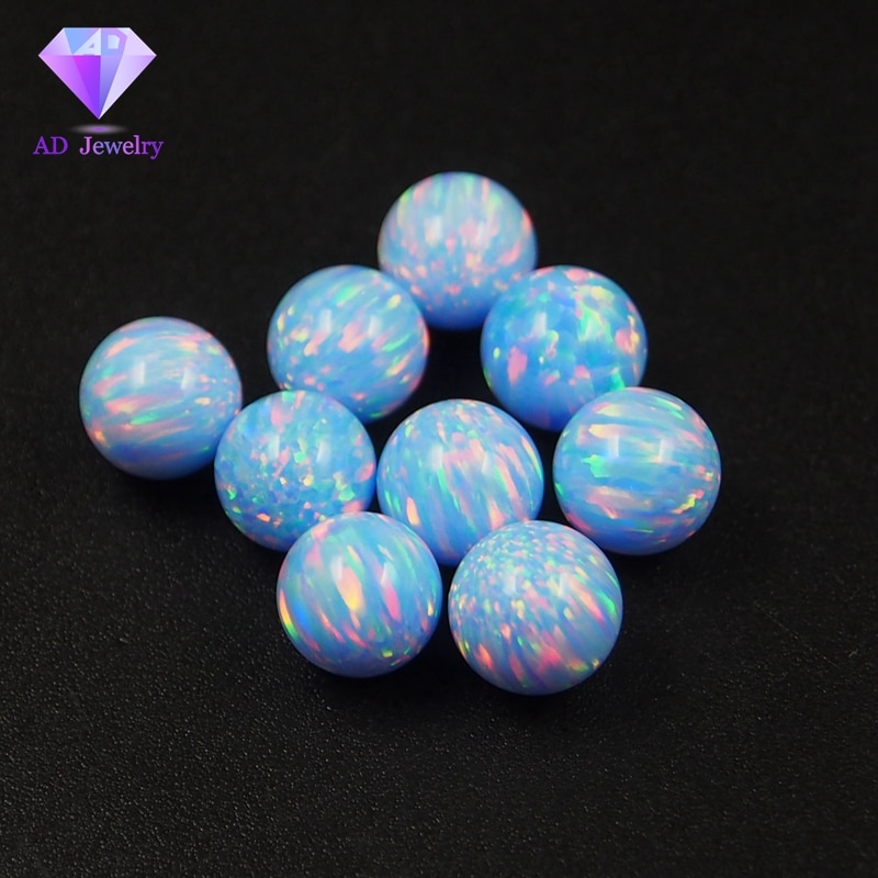 Lab Created Opal beads OP06 Blue Azure Opal Full Drilled Ball Opal Beads