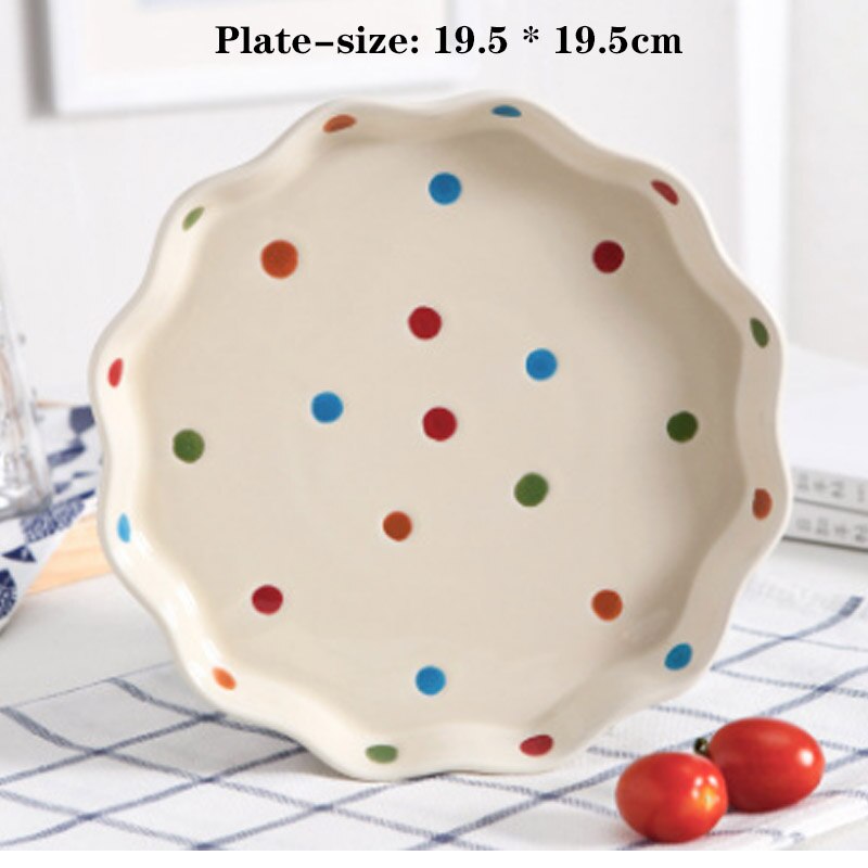 Color esmalte de vajilla de puntos fruta y arroz de cerámica plato de postre plato de ensalada de carne bandeja para hornear asado de encargarme de la cena vajilla: Beige-A