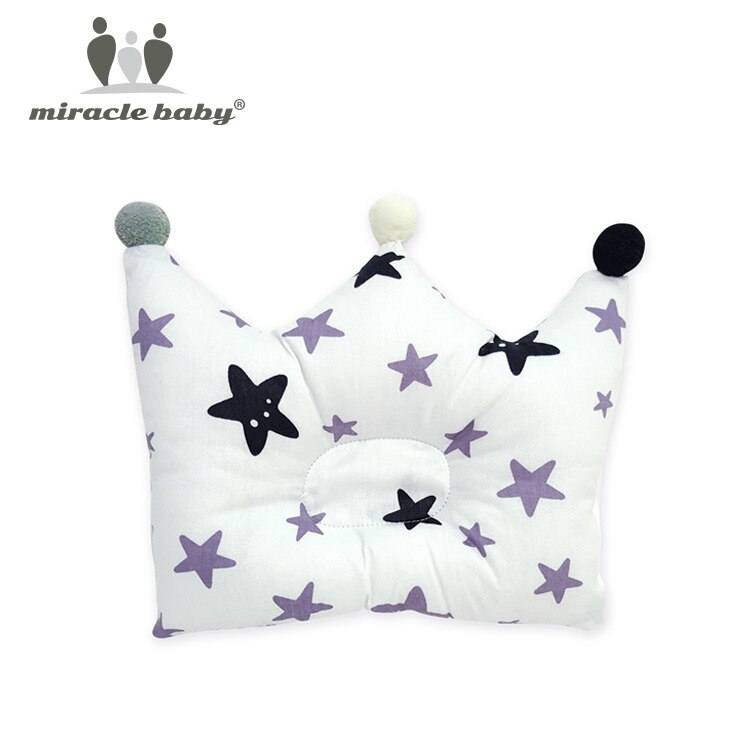 Crown Point Shape Bedding Baby Pillow Cotton Sleeping Pillow Prevent Flat Head Baby Forming Pillow For Newborn Boy Girl: White star