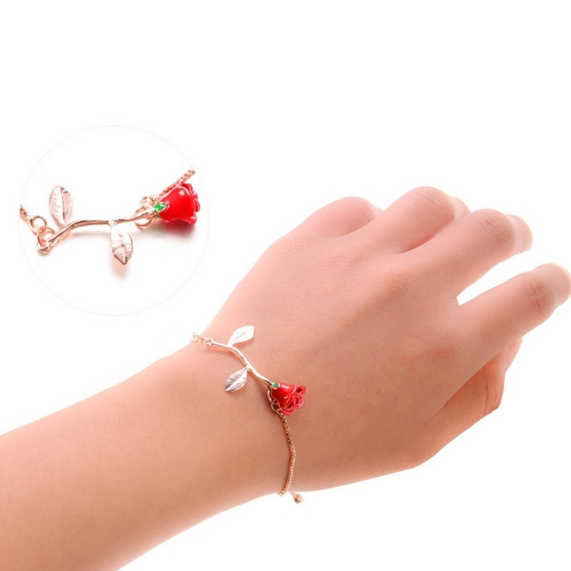 Rose Armband Simple Charms Bloem Legering Armbanden Armbanden Rode Roos Accessoires Voor Sophisticated Vrouwen Sieraden N06