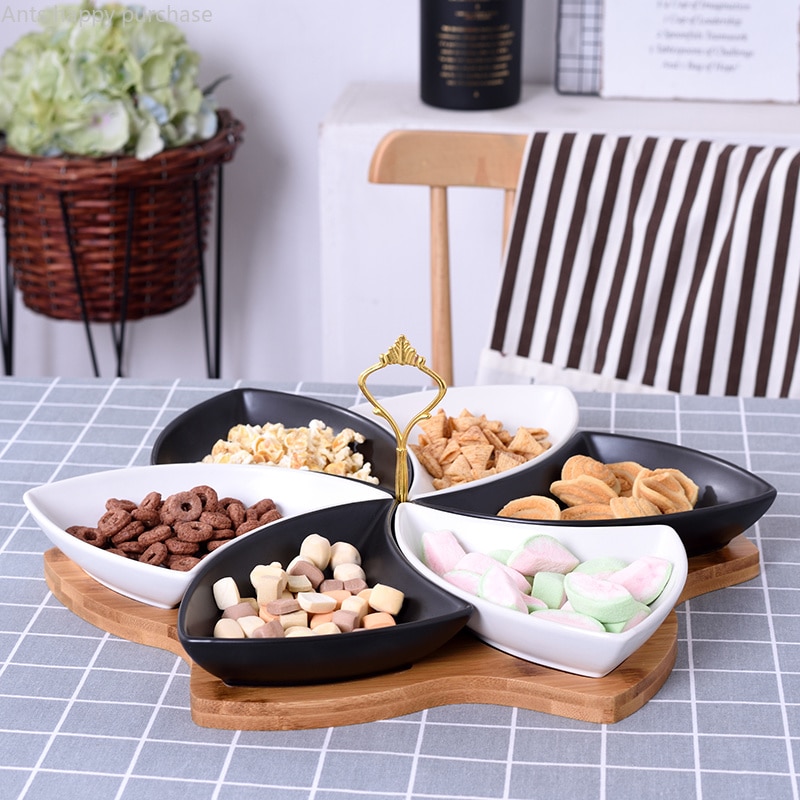 Multifunctionele keramiek Fruitschaal dessert Dessert Dienblad Plaat Snack Schotel 6 Compartimenten Creatieve Home Decoratie trinket dish