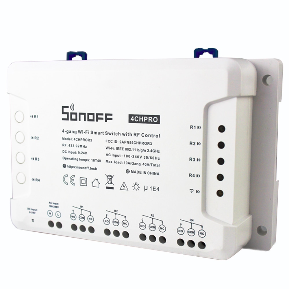 Sonoff 4CH Pro R2, Smart Wifi Switch 433MHz RF Wifi Light Switch 4 Gang 3 Working Modes Inching Interlock Smart Home With Alexa