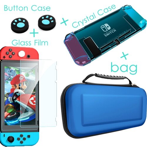 Per Nintendo Nintend Caso Interruttore di Cristallo Dura Protettiva Borsette Staccabile Coque Ultra Sottile Sacchetto Per Nintendo64 Console NS NX Caso: 4Kit 4-Blue