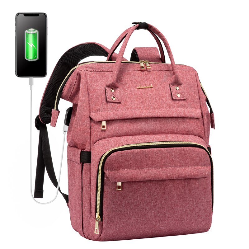 LOVEVOOK women bag laptop backpacks multifunctional canvas backpacks unisex waterproof anti-thieft backpacks for school/work: Dark pink