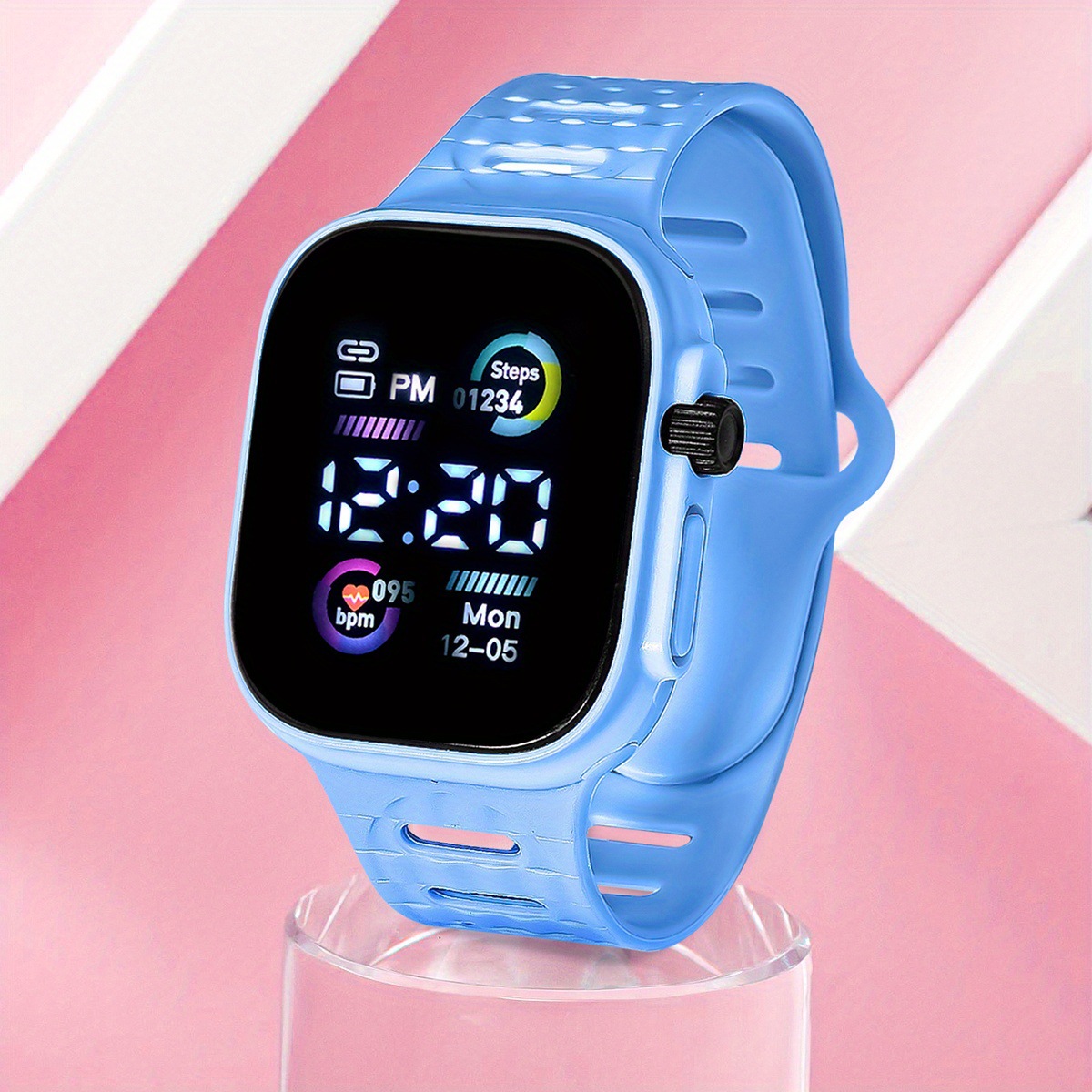 Quadratische elektronische LED-Uhr mit Digitalanzeige für Kinder: Blau