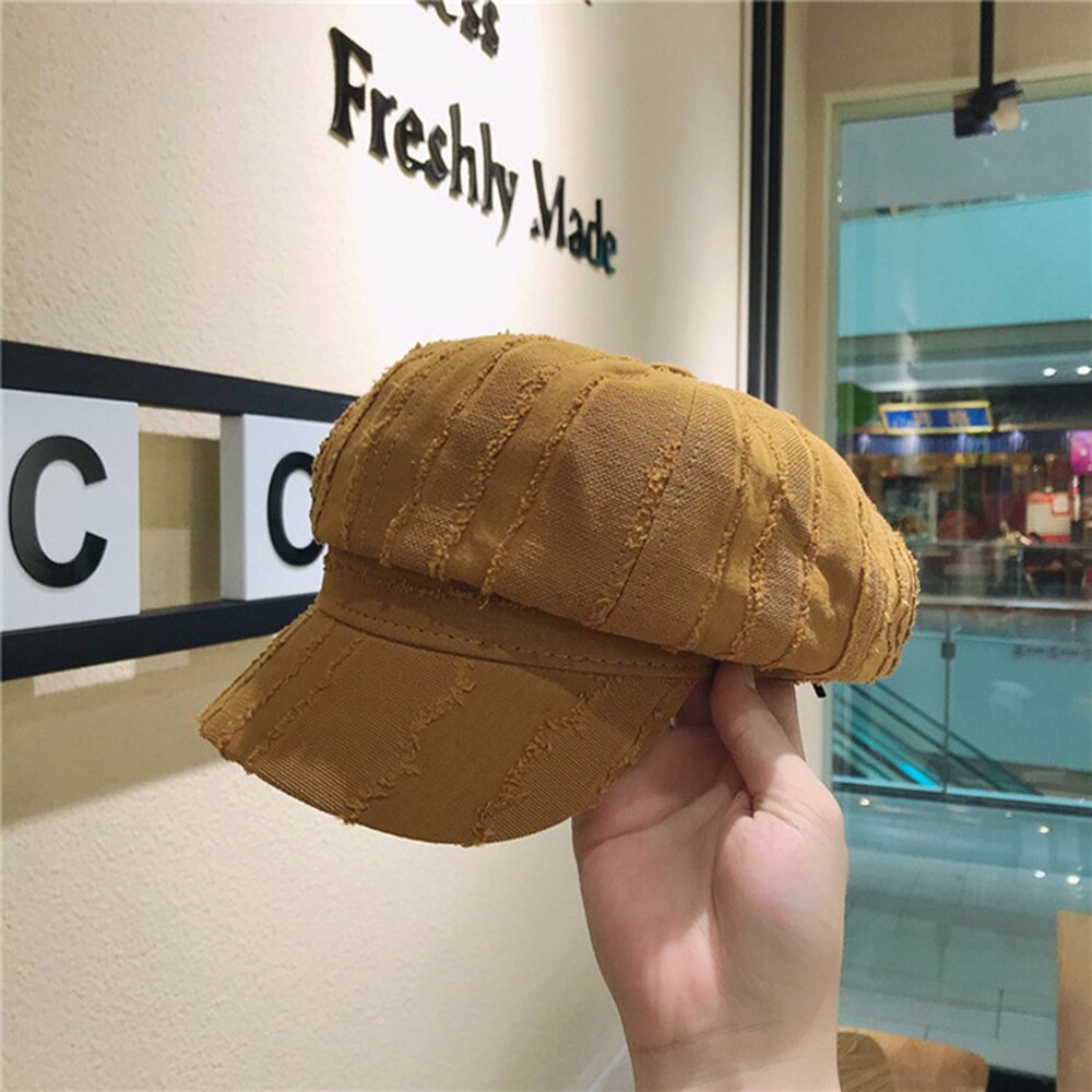 Japanse achthoekige hoed voor dames, lente- en herfstbaret voor dames, dunne zonnehoed voor dames: Karamelkleur