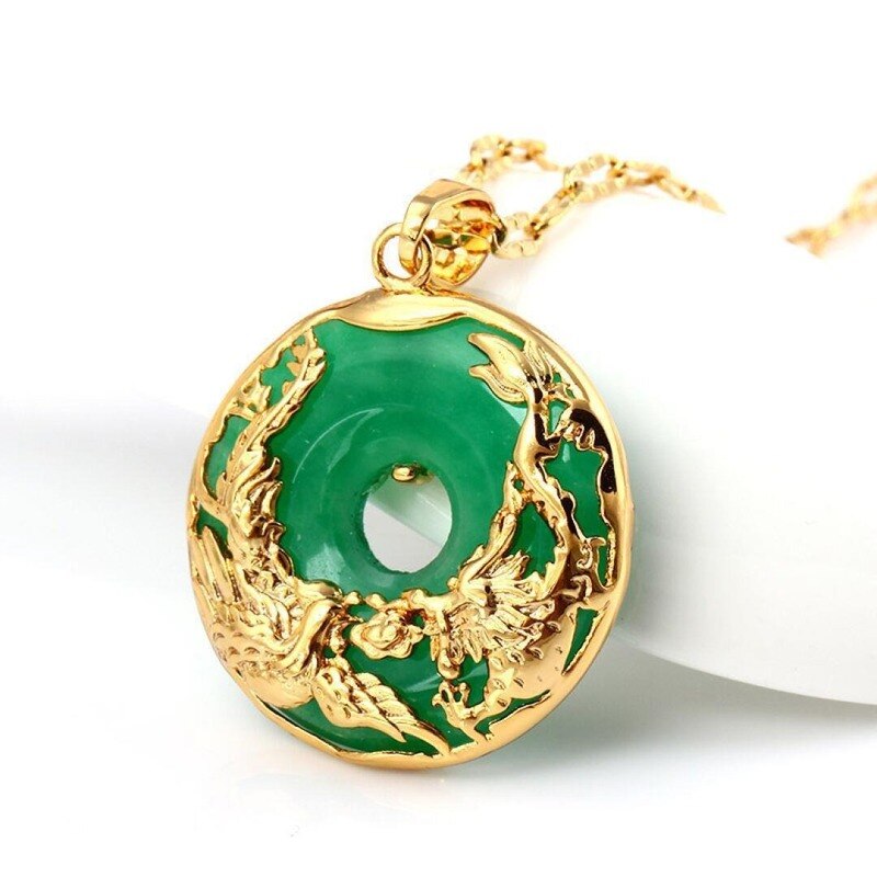 Natürliche GrüNe Jade Anhänger Drachen Phönix 925 Silber Halskette Chinesische Geschnitzt Charme Schmuck Amulett für Männer Frauen