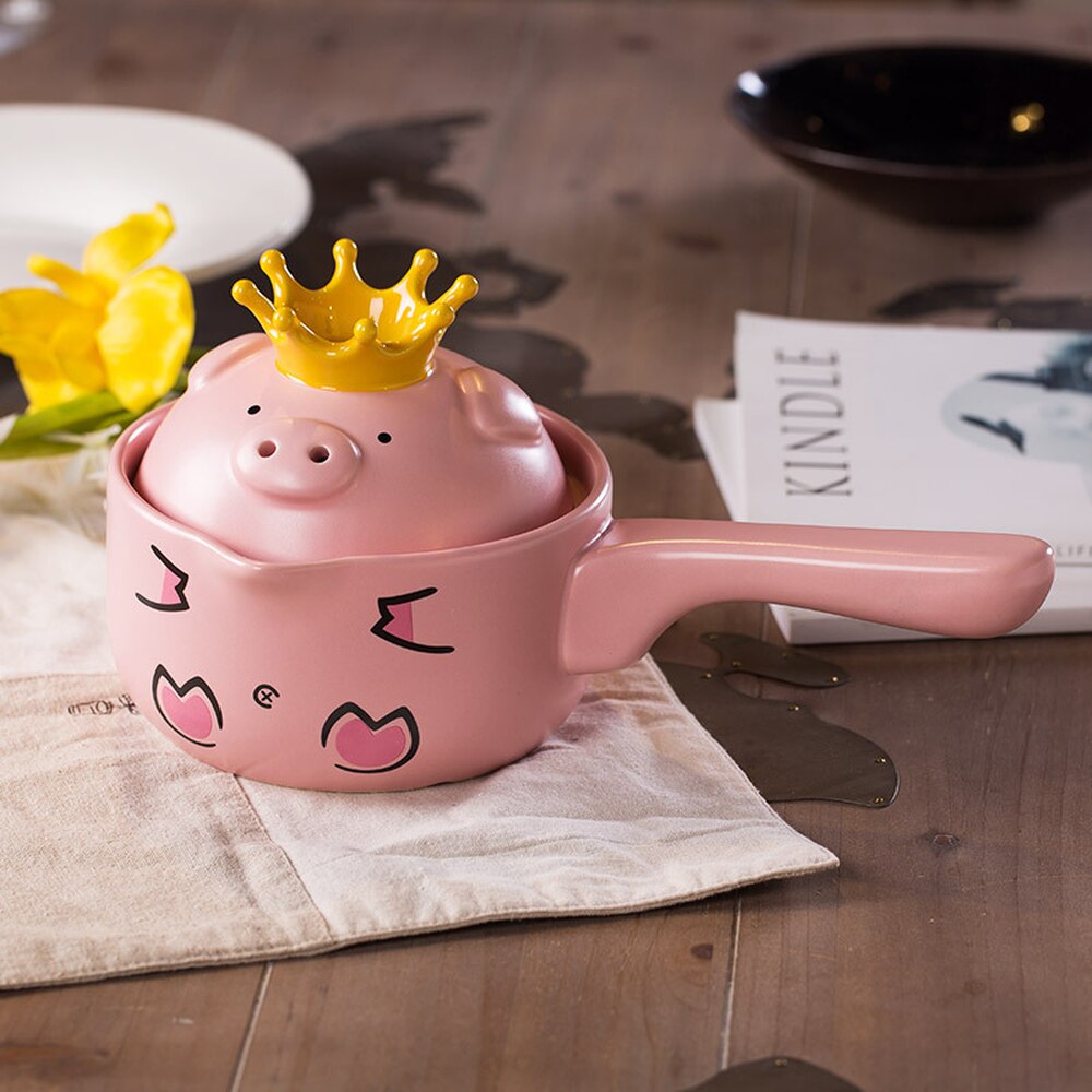 Leuke Roze Varken Cartoon Braadpan Melk Pot Kookpot Brandwerende Hoge Temperatuur Handvat Huishouden Keramiek MJ1020