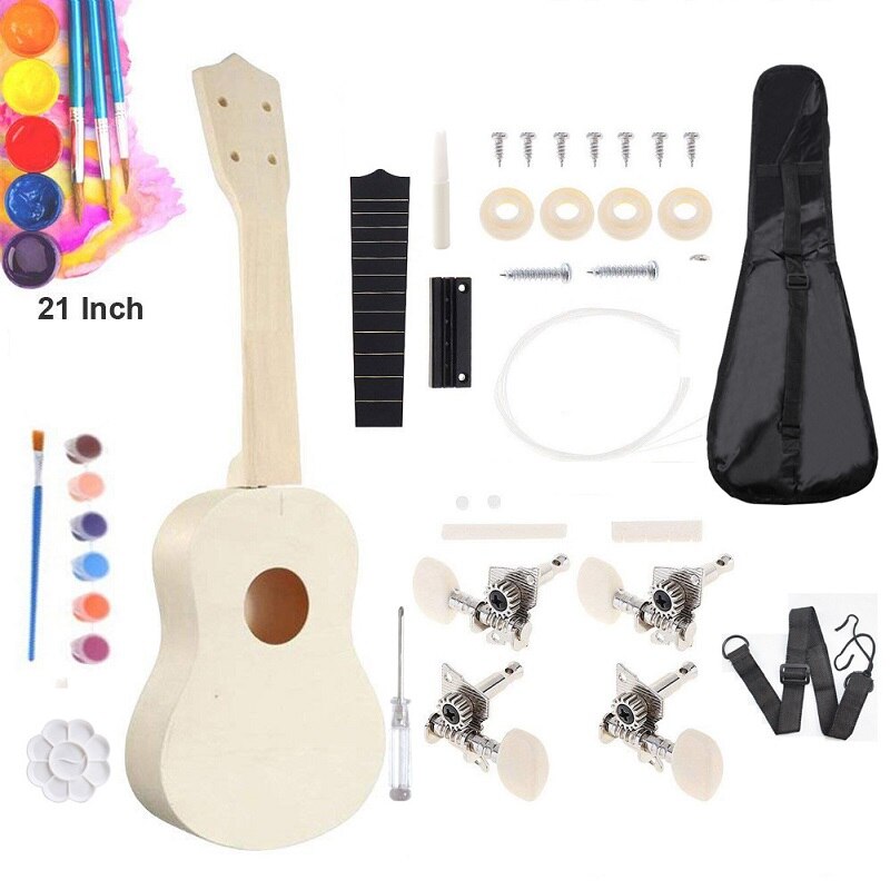 Ukelele de ensamblaje colorido DIY, guitarra pequeña, pintura hecha a mano, grafiti, actividades caseras para padres e hijos, 21&quot;