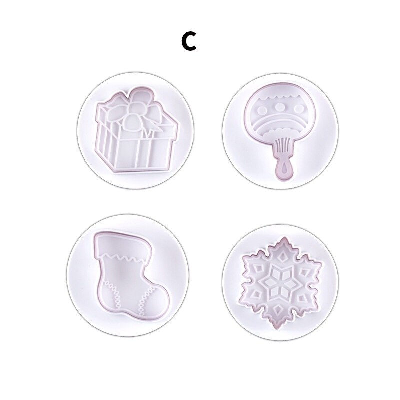4 stuks kerst 3d koekjes taart zuiger uitsteker bakvorm koekjes stempel biscuit diy mal fondant taart decoratie gereedschap: 4 stuks c