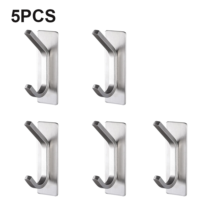 VILOYI Stainless Steel Towel Hooks Bathroom Self Adhesive Double Wall Coat Rack Hooks No Trace Behind The Door Robe Hanger: PURPLE