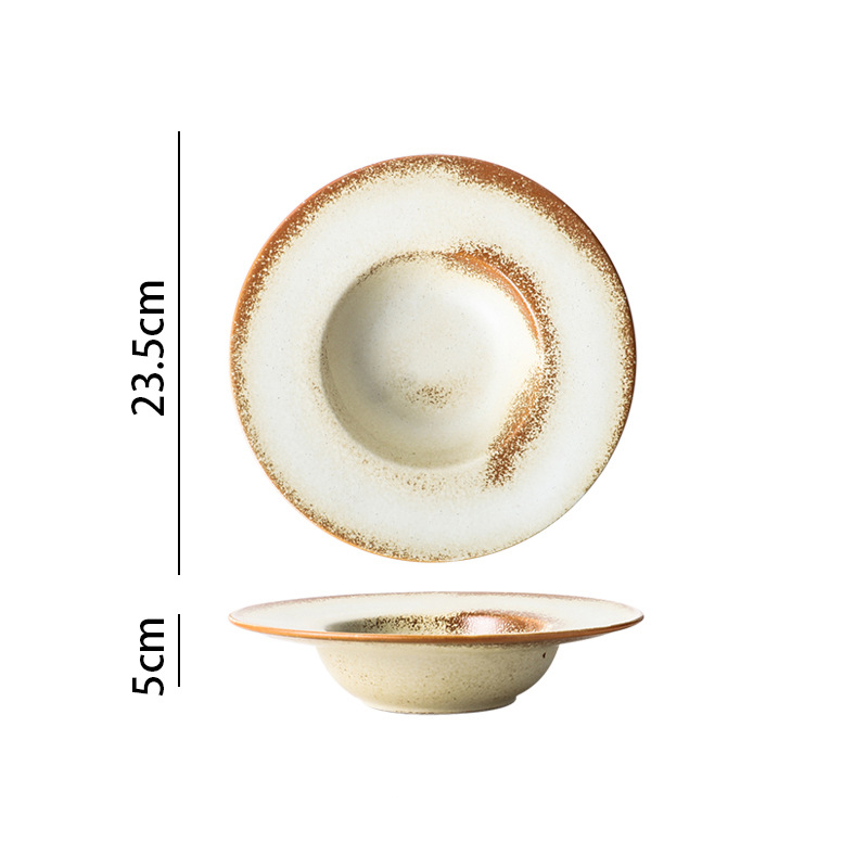 Vintage Ceramic Dinner Plate Home High-end Tableware Steak Plates and Bowls Dessert Dishes Breakfast Dish Milk Mug: K-23.5x5cm