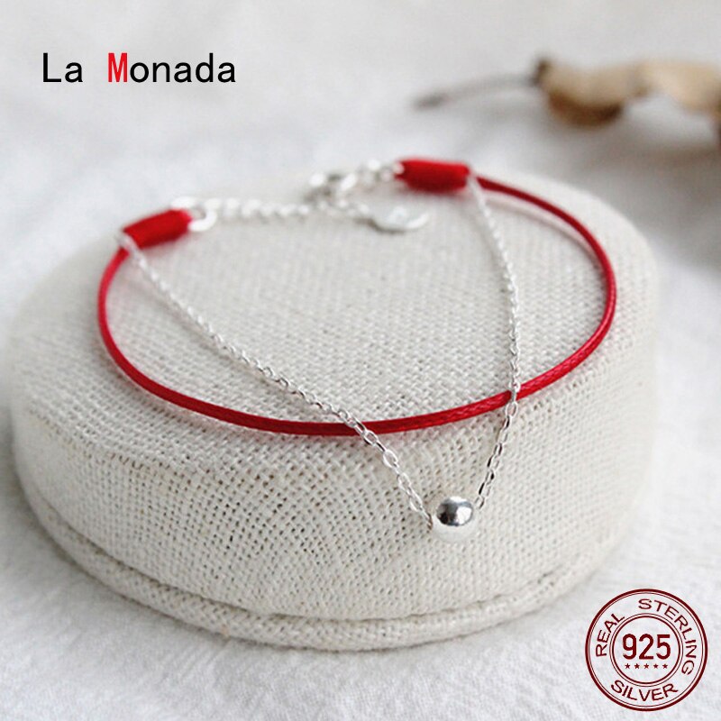 La Monada Rode Draad Voor Hand 925 Sterling Zilveren Armband Rode Draad String Touw Armbanden Voor Vrouwen Zilveren 925 Sterling kraal