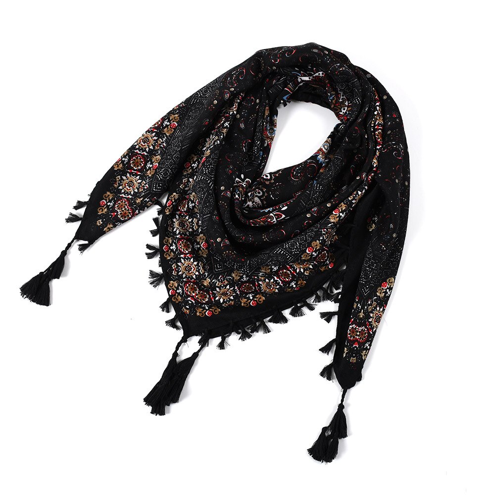 Boheemi huivi naisten talvikääre retrokuvioinen tupsukuvioinen naisten huivi iso neliöhuivi 115cm puuvillaista foulard-kukkakuvioista nenäliinaa: 11