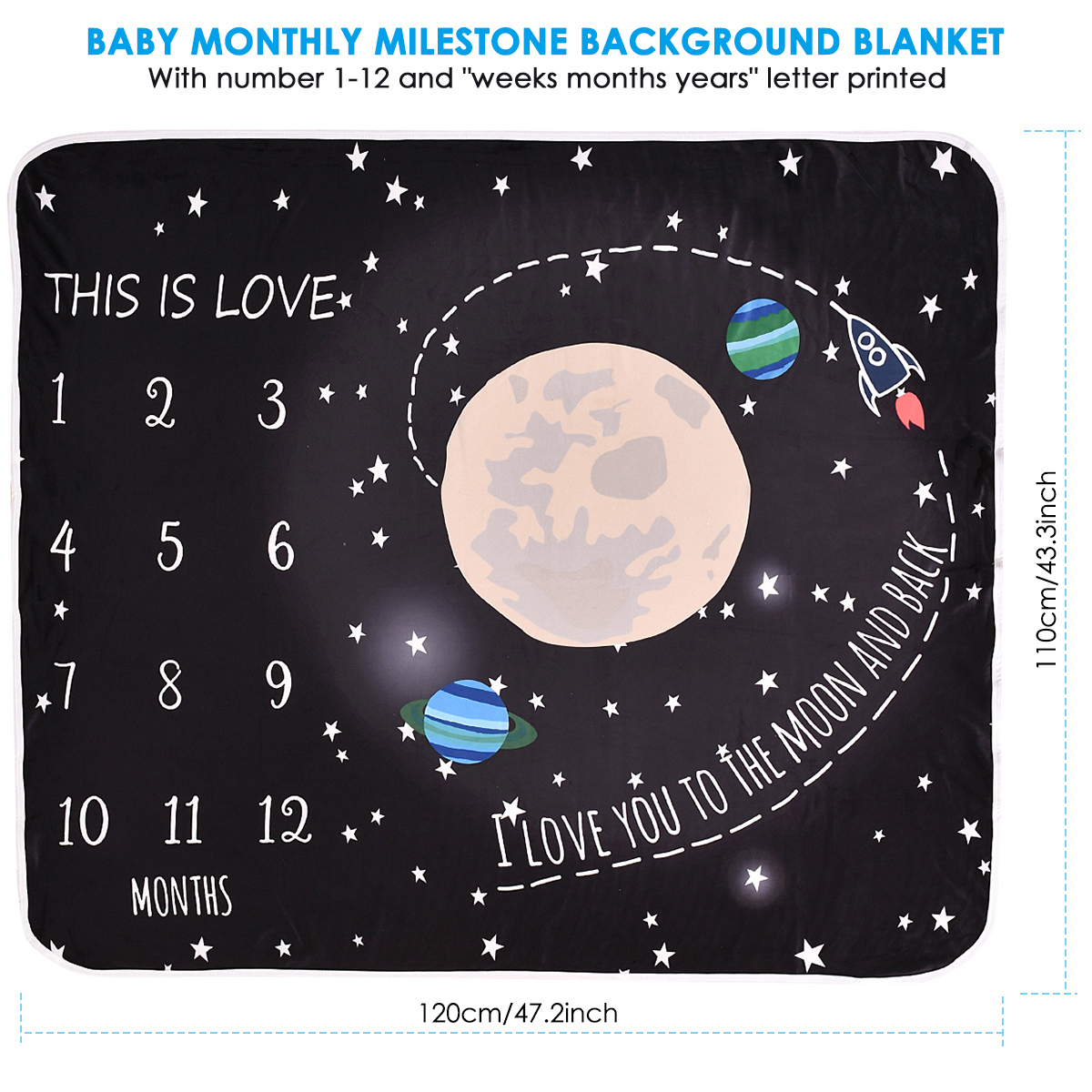 Zwarte Baby Universe Afdrukken Milestone Deken Pasgeboren Inbakeren Wrap Photo Achtergrond Doek Maandelijkse Groei Nummer Fotografie Props