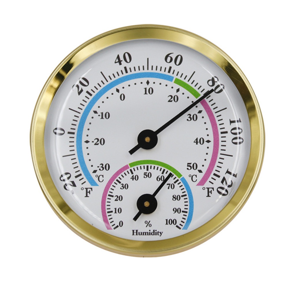 2.28\" Thermometer Hygrometer Wall Hung Temperature Humidity Meter Gauge Indoor Outdoor Sauna Room Temperature Humidity Tester: Gold