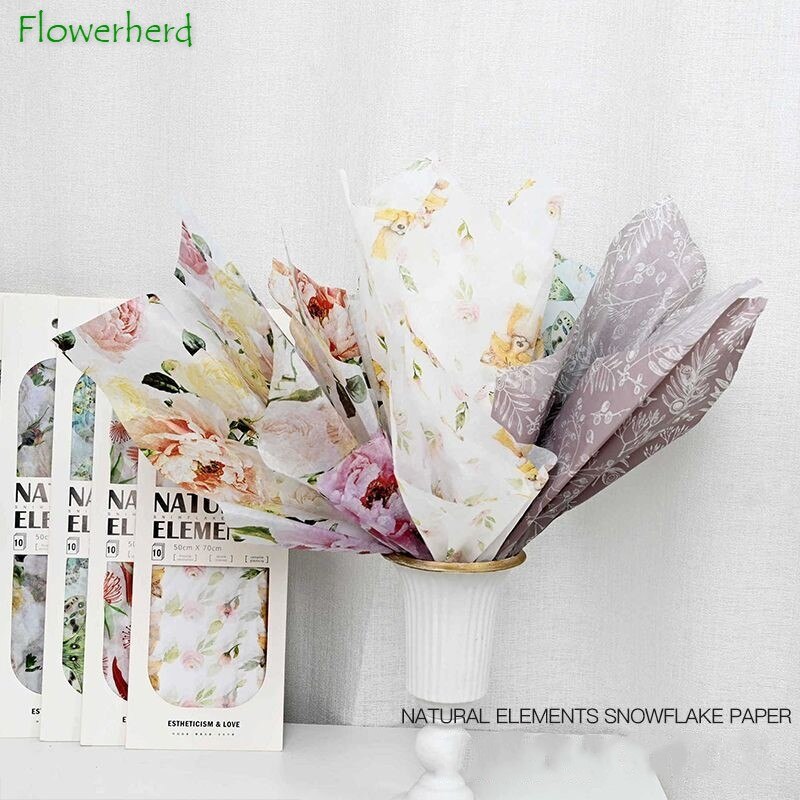 10pcs/lot 50x70cm DIY Flora Fauna Tissue Paper Wrapping Paper Clothing Packing Flower Bouquet Packaging Paper Craft Paper