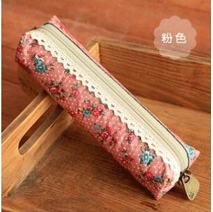 1 Stks/partij Mini Retro Bloem Bloemen Lace Etui Pen Zak Multifunctionele Rits Potlood Houder Tas briefpapier: pink