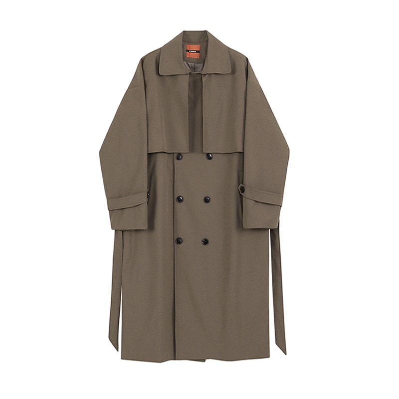 IEFB-abrigo largo medio holgado para hombre, gabardina con cinturón, doble botonadura, coreana, novedad primavera , 9Y5262