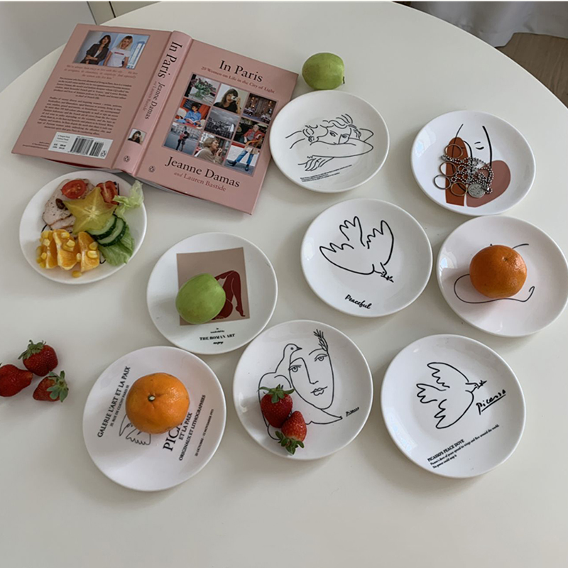 Art Keramische Ronde Plaat Cake Stand Plaat Vajilla Pratos Salade Fruit Servies Platen Voor Keuken Dessert 접시
