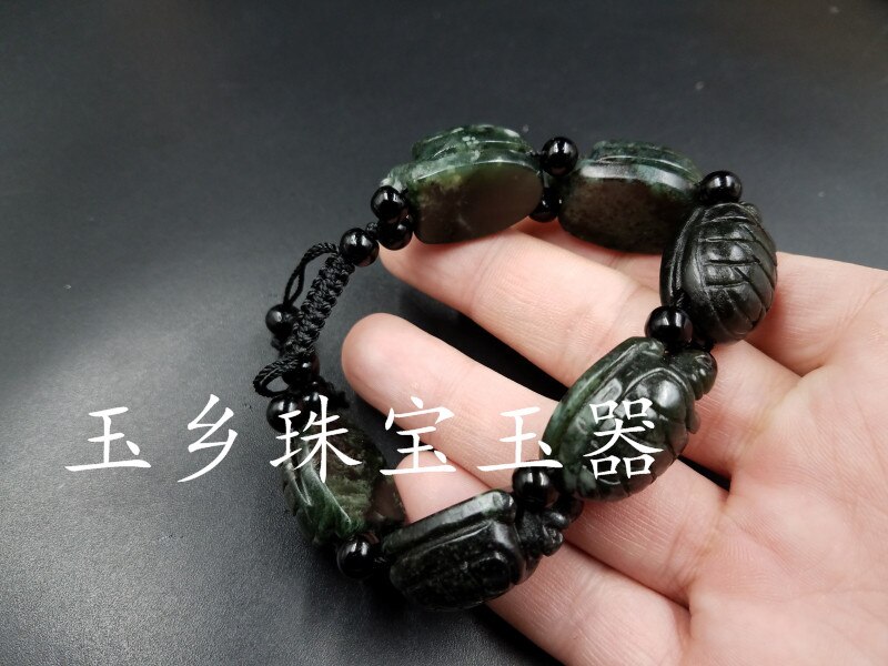 Naturel noir Jade tortue élastique Bracelet breloque bijoux accessoires de sculpté à la main homme femme chance amulette