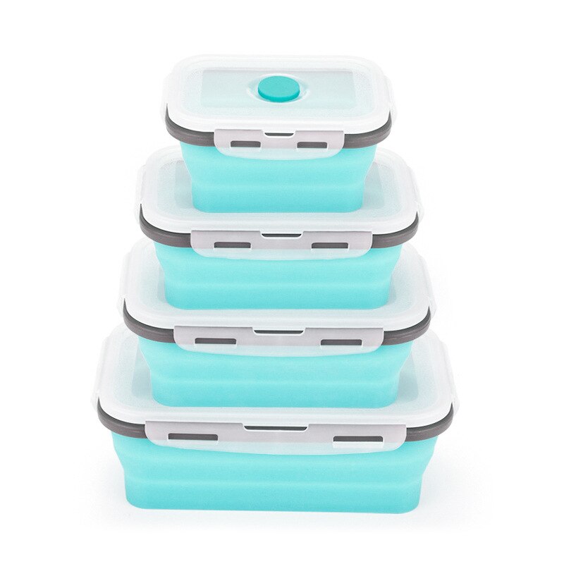 3/4Pcs Foldable Silicone Food Lunch Box Set Fruit Storage Refrigerator Fresh-Keep Container Dinnerware Conveniently Kitchen Box: Blue / 3pcs set
