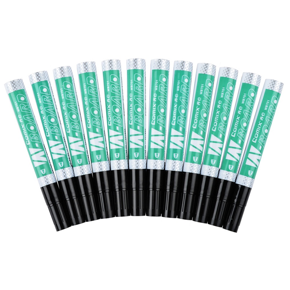 (pack of 12 pcs) Comix wb701 whiteboard pen erasable pen marker pen whiteboard pen black: Black