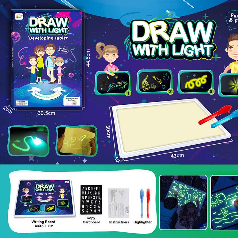 Planche à dessin lumineuse pour enfants, jouets éducatifs, directe, tablette à dessiner dans l&#39;obscurité avec lumière, stylo Fluorescent amusant pour enfants