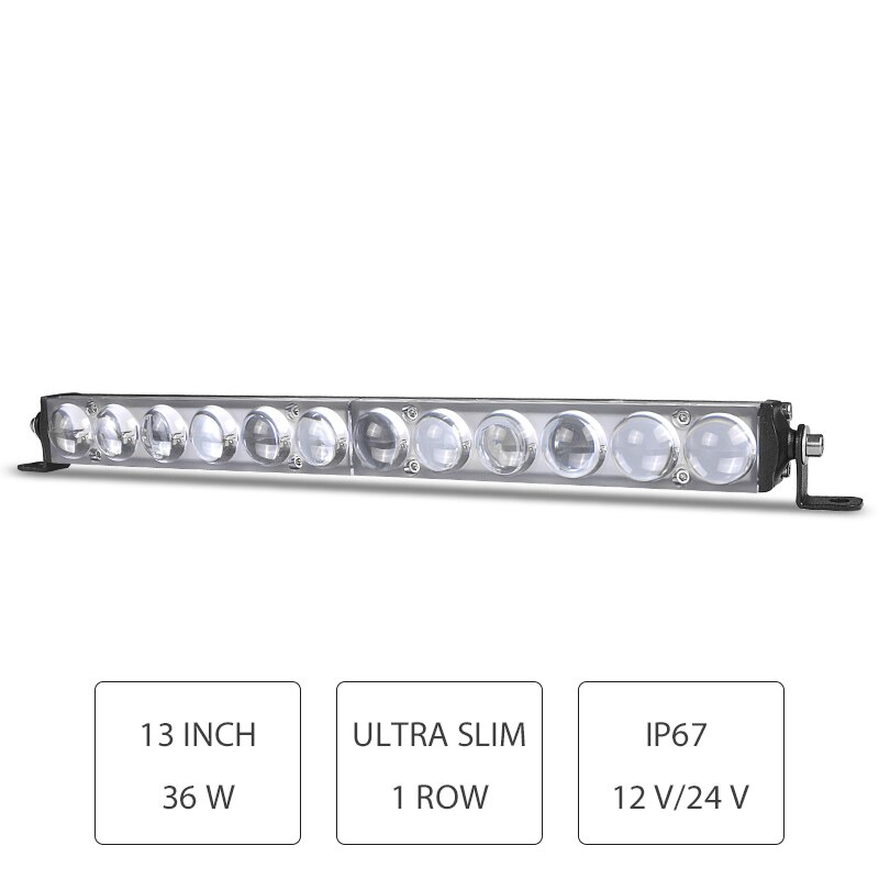 Racbox 7 " 13 " 19 "ultra slim 4d -linser bil led lysstang enkel rad hvit spot beam for offroad 4 x 4 lastebil utv atv suv 12v: 13 tommer