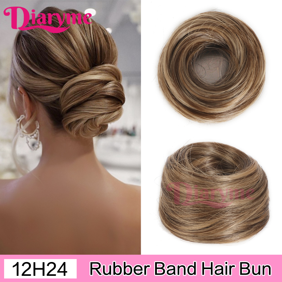 Cabelo sintético coque mulher em linha reta updo laço de cabelo elástico de borracha chignon extensões de cabelo faixas de cabelo natural fo: NC/4HL