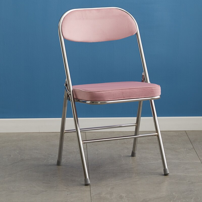 Retro Klapstoel Corduroy Huishoudelijke Verdikte Een Draad Hek Rode Fotografie Stoel Rugleuning Eetkamerstoel Nostalgische Kruk: Pink and silver