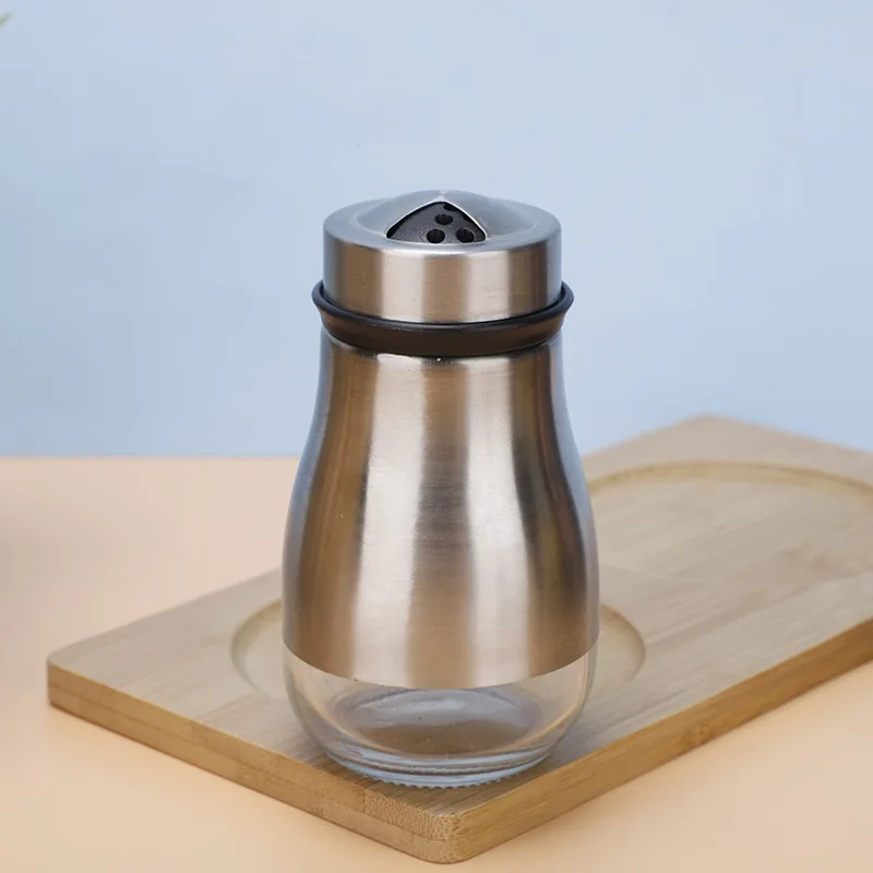 Salt and Pepper Seasoning Shaker Stainless Steel Glass Bottom Spice Dispenser Pepper Shaker BBQ Set Kitchen Gadgets: Dark Khaki