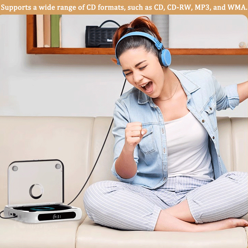 Portable CD Player With 5 Playback Modes Touchscreen Bluetooth-Compatible Earphone Mini Music CD Walkman For Student Men Women