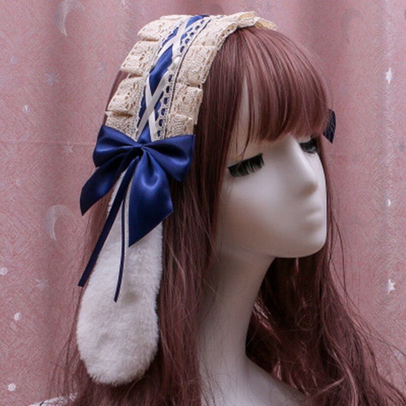 Lolita – serre-tête en dentelle avec nœud papillon, accessoire de coiffure japonais, oreilles de lapin, pinces à cheveux, Cosplay