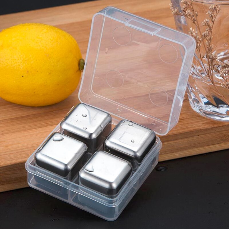 Reusable 304 stainless steel ice cubes quick ice grain chilling stones for whiskey wine coffee drink bar wine Cold Longer: only 4pcs