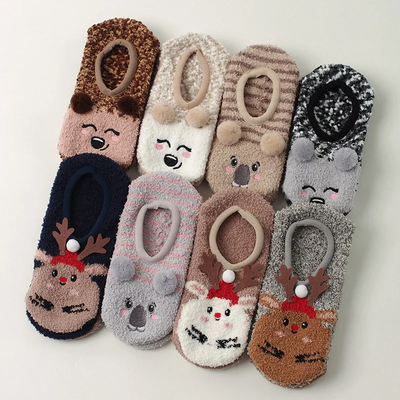 Calcetines de suelo de Otoño/Invierno, medias cálidas antideslizantes, calcetines de Yoga para interiores, zapatillas de pantorrilla baja, medias bonitas de erizo para el hogar, de navidad