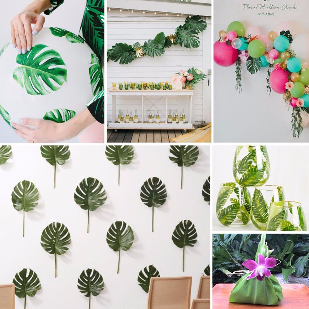 Ourwarm 12pcs hawaiana boda telones de fondo decoración 35X29cm Artificial Tropical palmera hojas foto cabina telón de fondo