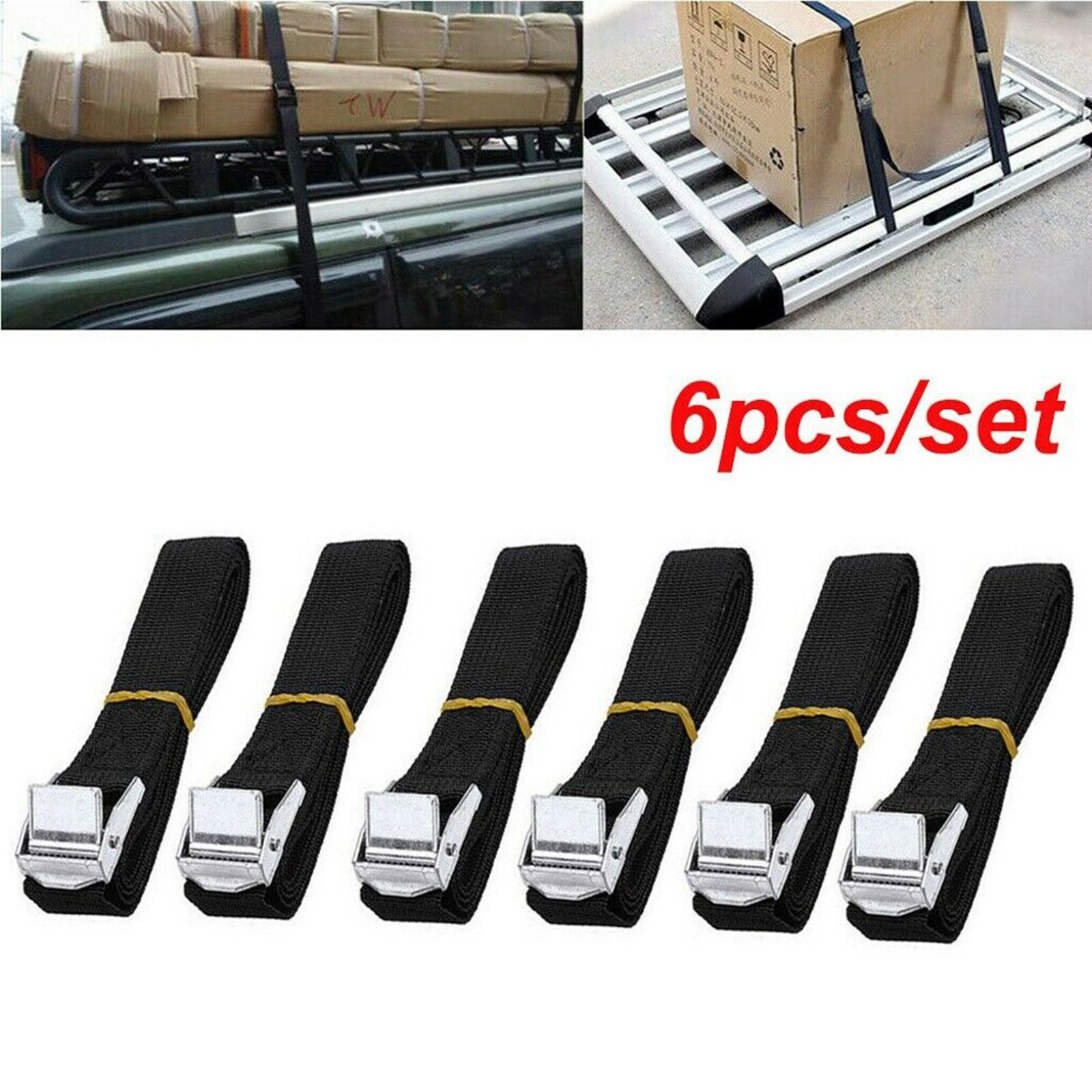 Correas de carga con hebilla de sujeción para techo de coche, 6 uds., para equipaje de motocicleta, Kayak, amarre de carga, cinturones de trinquete fuertes